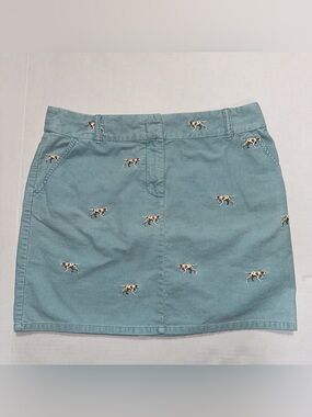 J. Crew Light Blue Corduroy Skirt Sz 10 Embroidered Hunting Dog Print Preppy